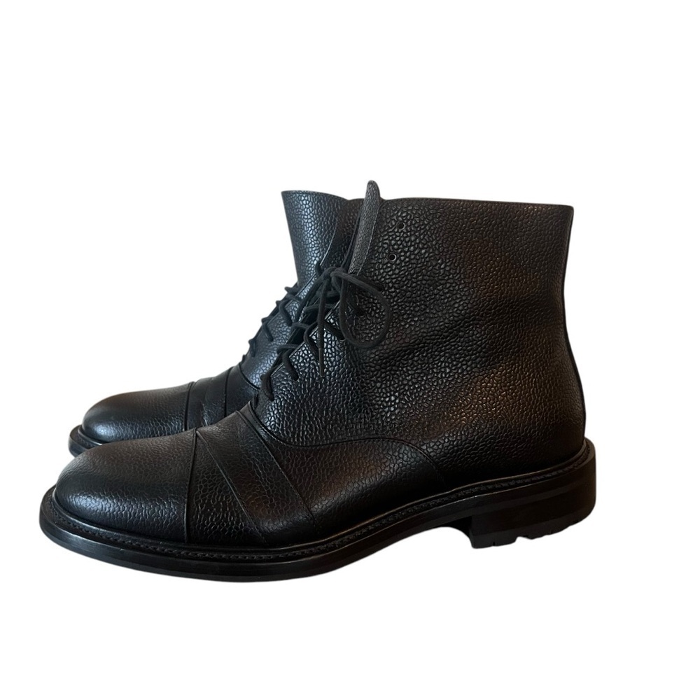 O’Keeffe Black Pebble Leather Lace Up Boots Handcrafted Italy Size UK 9 US 10